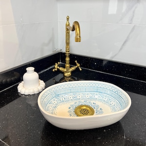 Handmade Ceramic oval Sink-Bathroom Ceramic Oval Sink-Moroccan Basin-Hand Painted Ceramic oval Sink-Vanity-Kitchen Tub-Oval Bathroom Sink