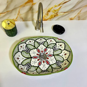 Handmade Ceramic oval Sink-Bathroom Ceramic Oval Sink-Moroccan Basin-Hand Painted Ceramic oval Sink-Vanity-Kitchen Tub-Oval Bathroom Sink