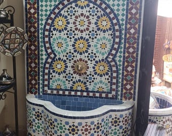 Handmade Moroccan Mosaic Tile Fountain -Mosaic Garden Water Feature