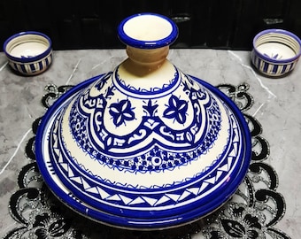 Blue Moroccan Tagine | Hand-Painted Ceramic Serving Dish | Blue Conical Lid