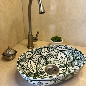 Moroccan Handmade Ceramic oval Sink-Bathroom Ceramic Oval Sink-Moroccan Basin-Hand Painted Ceramic oval Sink-Vanity-Kitchen Tub-Oval Sink