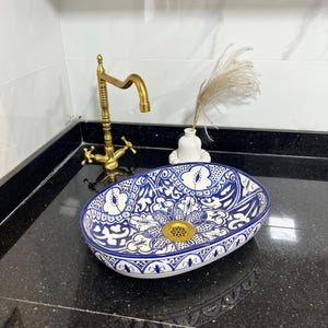 Handmade Ceramic oval Sink-Bathroom Ceramic Oval Sink-Moroccan Basin-Hand Painted Ceramic oval Sink-Vanity-Kitchen Tub-Oval Bathroom Sink