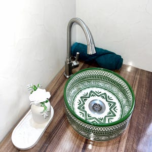 Handmade Moroccan Ceramic Sink: Green Glazed Terracotta Basin