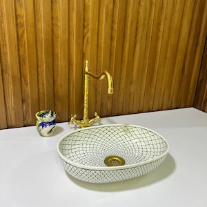 Morocca Sink-oval -Bathroom Ceramic Oval Sink-Moroccan Basin-Hand Painted Ceramic oval Sink-Vanity--Oval Bathroom Sink-Free Gift