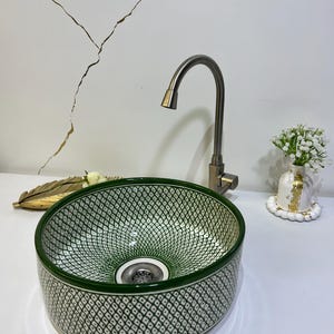 Hand-Painted Moroccan Ceramic Sink: Terracotta Clay Bathroom Basin
