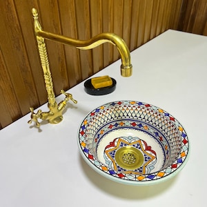 Handmade Ceramic Sink-Bathroom Ceramic Sink-Moroccan Basin-Hand Painted Ceramic Sink-Vanity-Kitchen Tub-Pottery Bathroom Sink-Clay Bowl