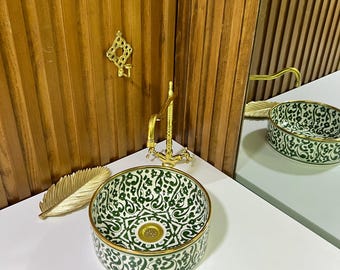 Handmade Moroccan Ceramic Sink – 14k Gold Rim Bathroom Basin