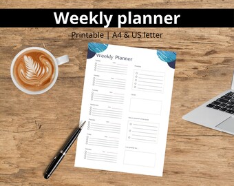 Weekplanner | Afdrukbare takenlijst | Weekorganisator | Journaal | Weekagenda | Structuur | Routinematig | A4 / Amerikaanse brief