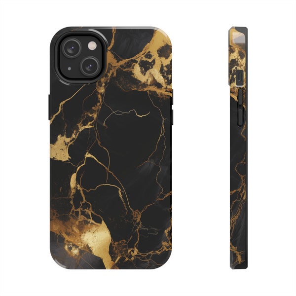 Gold Veined Black Marble iPhone Case