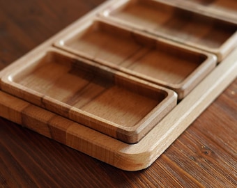Six-Pieces Snack Serving Set - Solid Carved Beechwood - Free Shipping - Food Safe 100% Natural Oil Finish