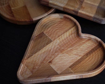 Heart-Shaped Wooden Plate - Solid Carved Beechwood - Free Shipping - Food Safe 100% Natural Oil Finish
