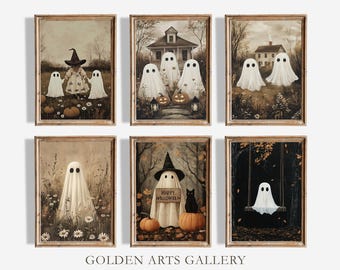 Vintage Ghost Halloween Gallery Wall Art Set (Digital Download)