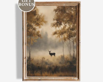 Impresión de ciervos otoñales en el bosque: Paisaje rústico (descarga digital)