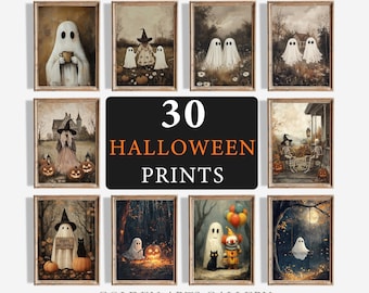 Vintage Halloween-prints: set spookachtige galerijmuur (digitale download)