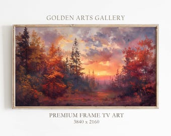 Autumn Sunset Forest Painting: Samsung Frame TV Art (Digital Download)