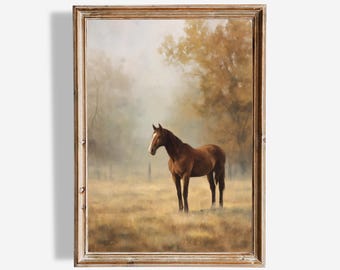 Vintage paard schilderij: rustieke boerderij herfstprint (digitale download)