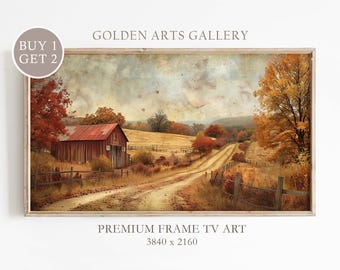 Autumn Farmhouse Barn Landscape: Vintage Frame TV Art (Digital Download)