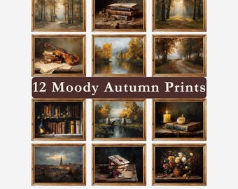 Autumn Cottagecore Print Set: Moody Fall Decor, Vintage Book Art (Digital Download)