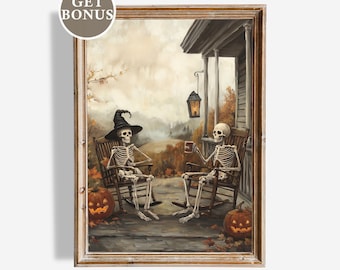 Gothic Skeleton Coffee Halloween Print: Spooky Autumn Decor (Digital Download