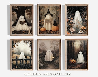 Vintage Halloween Ghost Print Set: Farmhouse Fall Decor (Digital Download