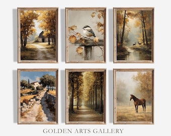 Rustic Autumn Landscape Print Set: Vintage Farmhouse Wall Art (Digital Download