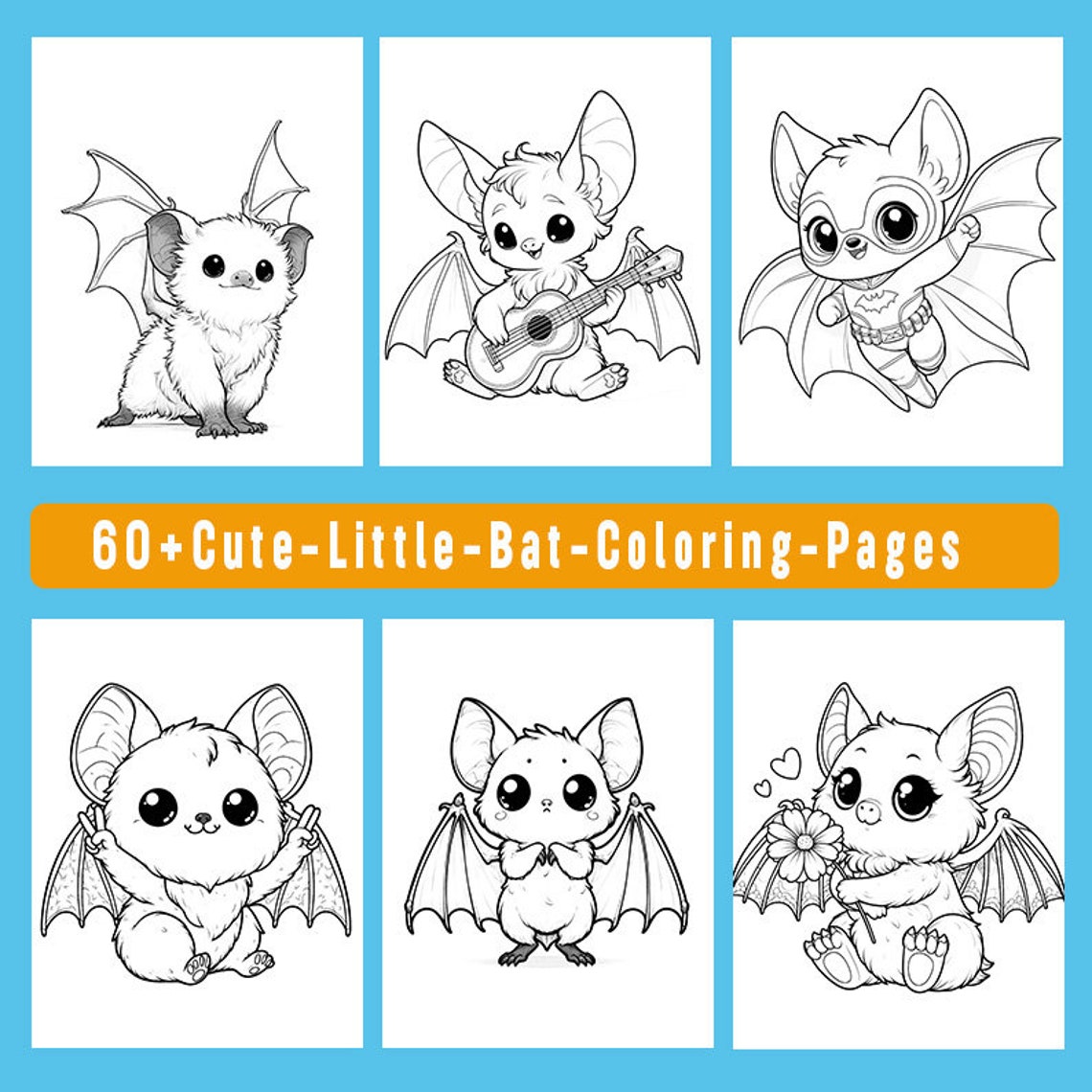 65+ Cute Little Bat Coloring Page. Halloween Coloring Fun. PDF Pages ...