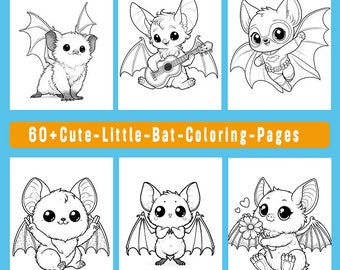 65+ Cute little bat coloring page. Halloween coloring fun. PDF pages, instant downloadsfor Halloween, fall coloring, moon, bats.