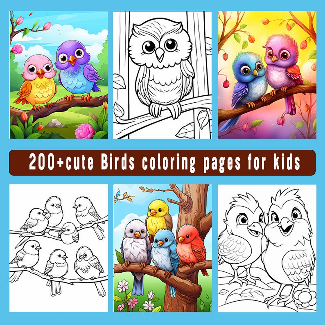100 Cute Bird Coloring Pages Adults and Kids Coloring Book, Digital ...