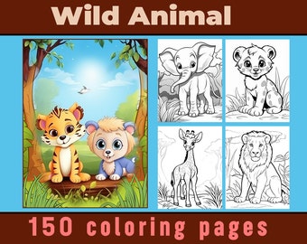 Wild Animal Coloring Pages, 150 Printable Wild Animal Coloring Pages for Kids, Teens and Adults, Zoo Animals Birthday Party Activity