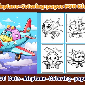 Cute Airplane Coloring Pages for Kids, Boys, and Girls Airplane Birthday Party Activity, jet coloring book