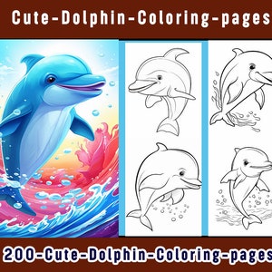 200 druckbare Delfin Malseiten für Kinder und Erwachsene - Süß und verspielt Delfin, Meerestier, Delfin Arbeitsblatt Malseiten