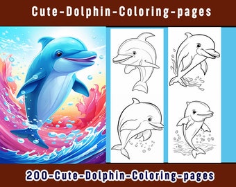 200 Printable Dolphin Coloring Pages for Kids and Adults - Cute and Playful Dolphin, Sea Animal, Dolphin Worksheet Coloring Pages