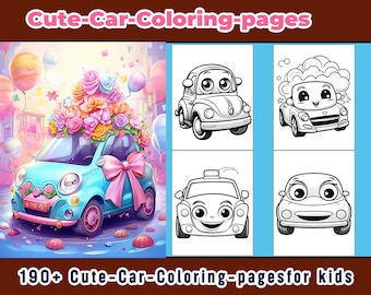 子供向けの車の塗り絵 200 枚 | 乗り物の塗り絵 | 車の塗り絵 | 子供向けの塗り絵 | デジタル車の塗り絵