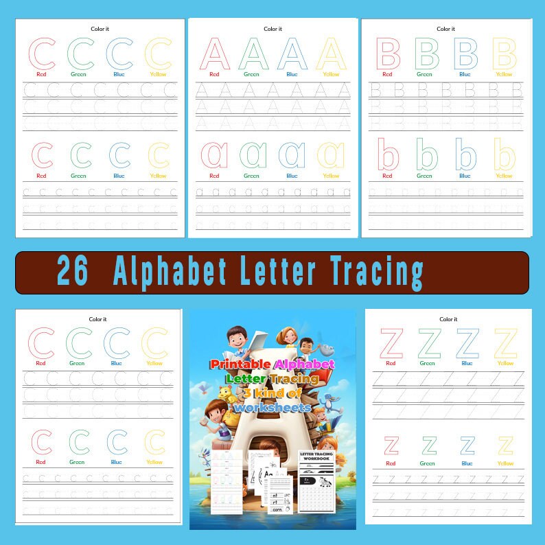26 ABC Phonics Tracing Worksheet Printable Preschool Lowercase Alphabet