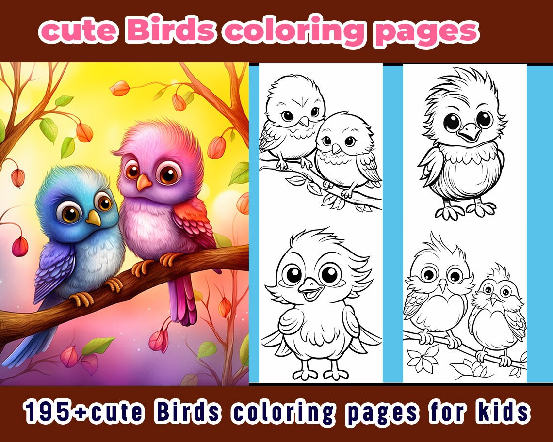 100 Cute Bird Coloring Pages Adults and Kids Coloring Book, Digital ...
