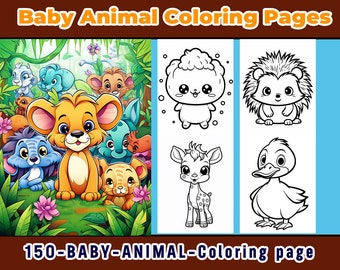Cute Baby Animal Coloring Pages, Kids Coloring Pages, Printable Coloring Pages, Kids Activity, Cute Animals, Instant Download, Coloring Book
