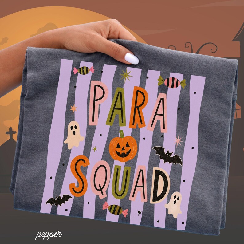Spooky Para Squad Shirt, Halloween Paraprofessional Tee, Cute Classroom Aide Shirt, Pumpkin Teacher Assistant Gift Group Shirts Teacher Aide image 6