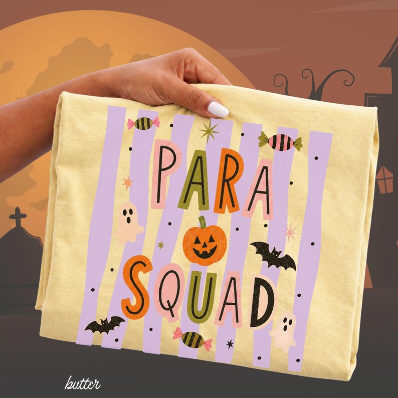 Spooky Para Squad Shirt, Halloween Paraprofessional Tee, Cute Classroom Aide Shirt, Pumpkin Teacher Assistant Gift Group Shirts Teacher Aide image 7