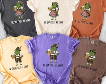 Comfort Colors Tee Oktoberfest Shirt We drink beer at dawn Funny Beer Festival Tee German Oktoberfest Shirt Fall Drinking Shirt Pretzel Tee