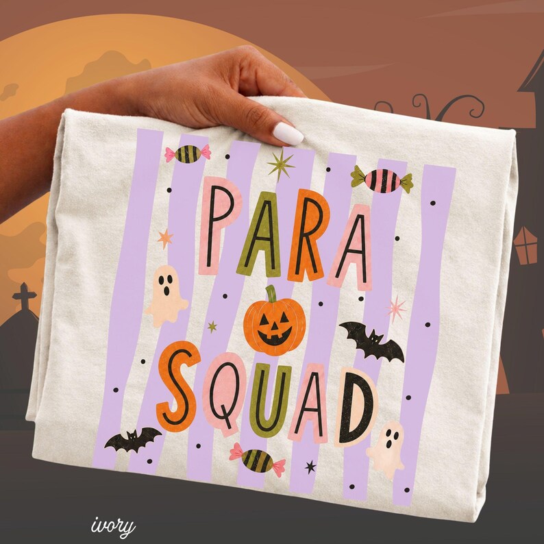 Spooky Para Squad Shirt, Halloween Paraprofessional Tee, Cute Classroom Aide Shirt, Pumpkin Teacher Assistant Gift Group Shirts Teacher Aide image 9