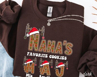 Personalized Nana Christmas Shirt, Custom Grandkids Names Shirt, Gingerbread Grandma Sweatshirt, Christmas Gift for Nana