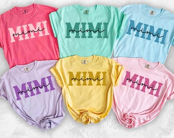 T-shirt Mimi, cadeau pour Mimi, cadeau pour la fête des mères, cadeau pour grand-mère, t-shirt à nœud Coquette, couleurs confortables, annonce de naissance, grand-mère