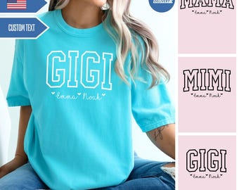 Custom GiGi Shirt with Kid Name, Personalized Gigi Shirt with Kids Names, Gigi Tshirt Mothers Day Gift for Her, Comfort colors New Gigi Gift