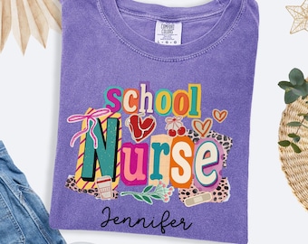 Custom School Nurse Shirt Back To School Comfort Colors Tshirts School Nurses Gift Rn Nurse Gifts First Day Of School Tees Gift Nurses Week