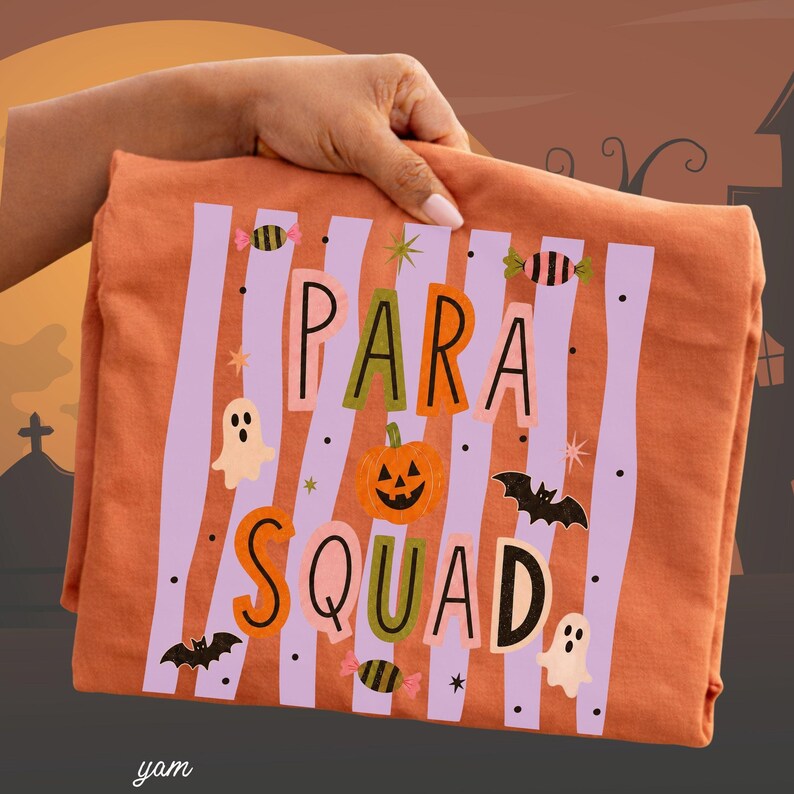 Spooky Para Squad Shirt, Halloween Paraprofessional Tee, Cute Classroom Aide Shirt, Pumpkin Teacher Assistant Gift Group Shirts Teacher Aide image 8