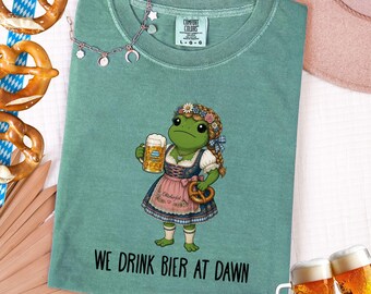Comfort Colors Tee Oktoberfest Shirt We drink beer at dawn Funny Beer Festival Tee German Oktoberfest Shirt Fall Drinking Shirt Pretzel Tee