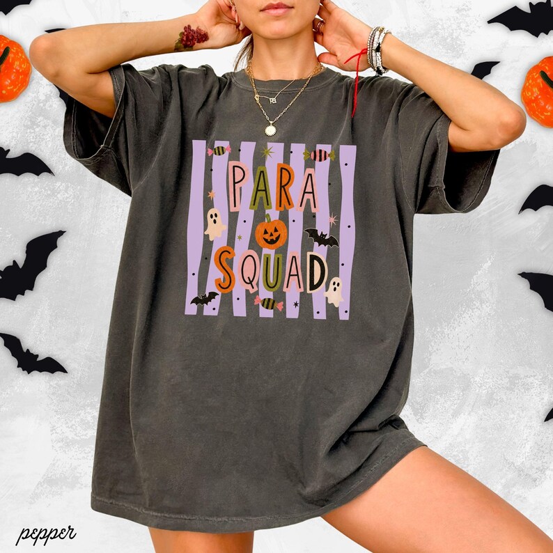 Spooky Para Squad Shirt, Halloween Paraprofessional Tee, Cute Classroom Aide Shirt, Pumpkin Teacher Assistant Gift Group Shirts Teacher Aide image 15
