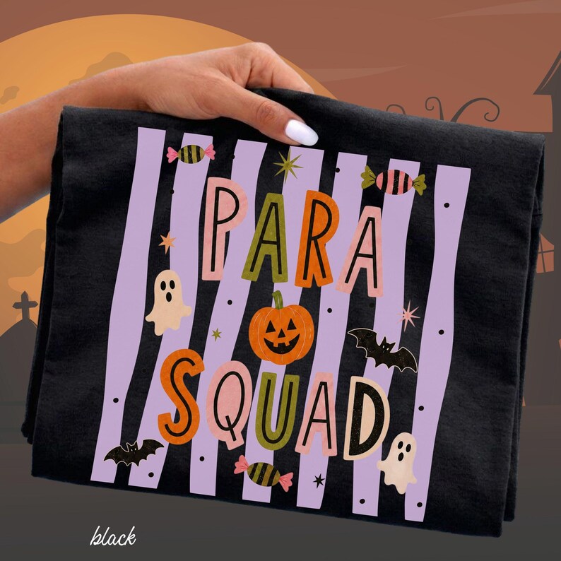 Spooky Para Squad Shirt, Halloween Paraprofessional Tee, Cute Classroom Aide Shirt, Pumpkin Teacher Assistant Gift Group Shirts Teacher Aide image 3