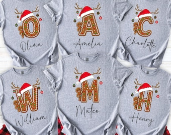 Letter Name Shirt, Custom Letter Shirt, Custom Initial Shirt, Xmas Name Shirt, Family Name Xmas Tee, Gingerbread Tee, Christmas Name Shirt