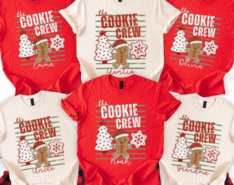 Matching Family Christmas Shirts, Personalized Xmas Family Tees, Custom Name Christmas Shirt, Mom Dad Kids Holiday Shirts, Cookie Crew